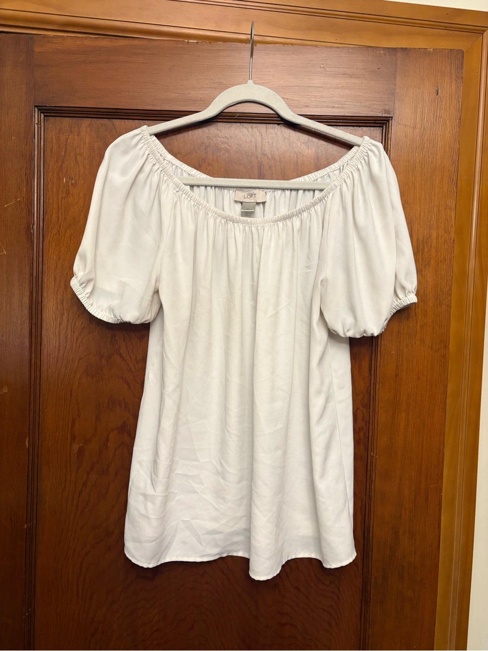 LOFT Cream Off-Shoulder Puff Sleeve Tunic Top